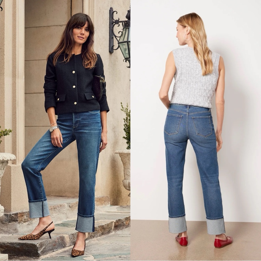 Evereve Medium Blue Cuffed Ankle Jeans